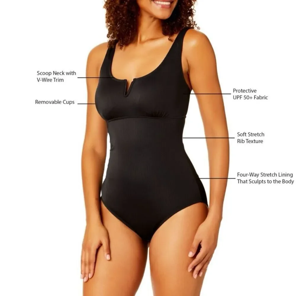 Anne Cole Women’s  Square Neck One Piece Swimsuit Smal Color Black